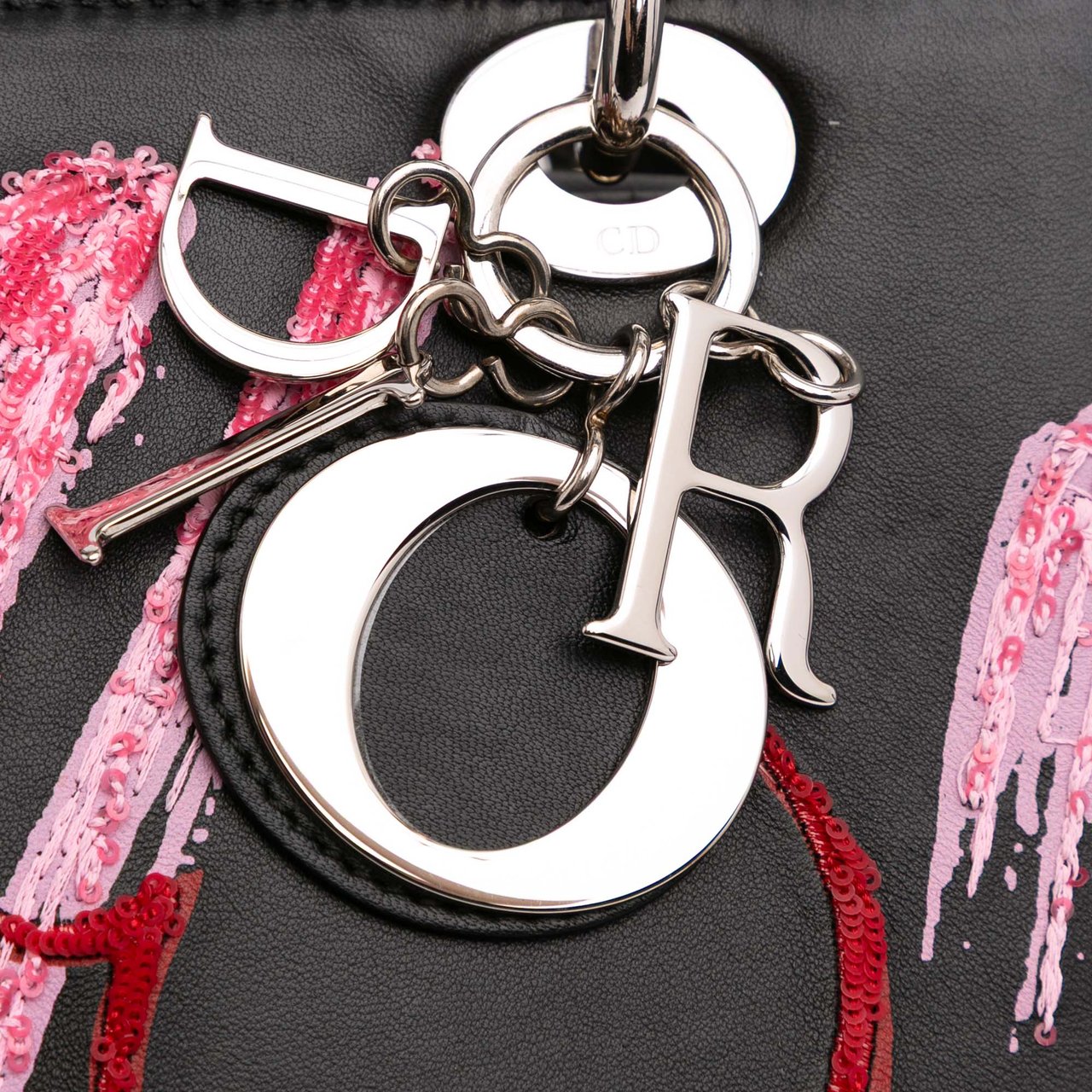 Dior Medium Calfskin Sequin Art Lady Dior Zwart