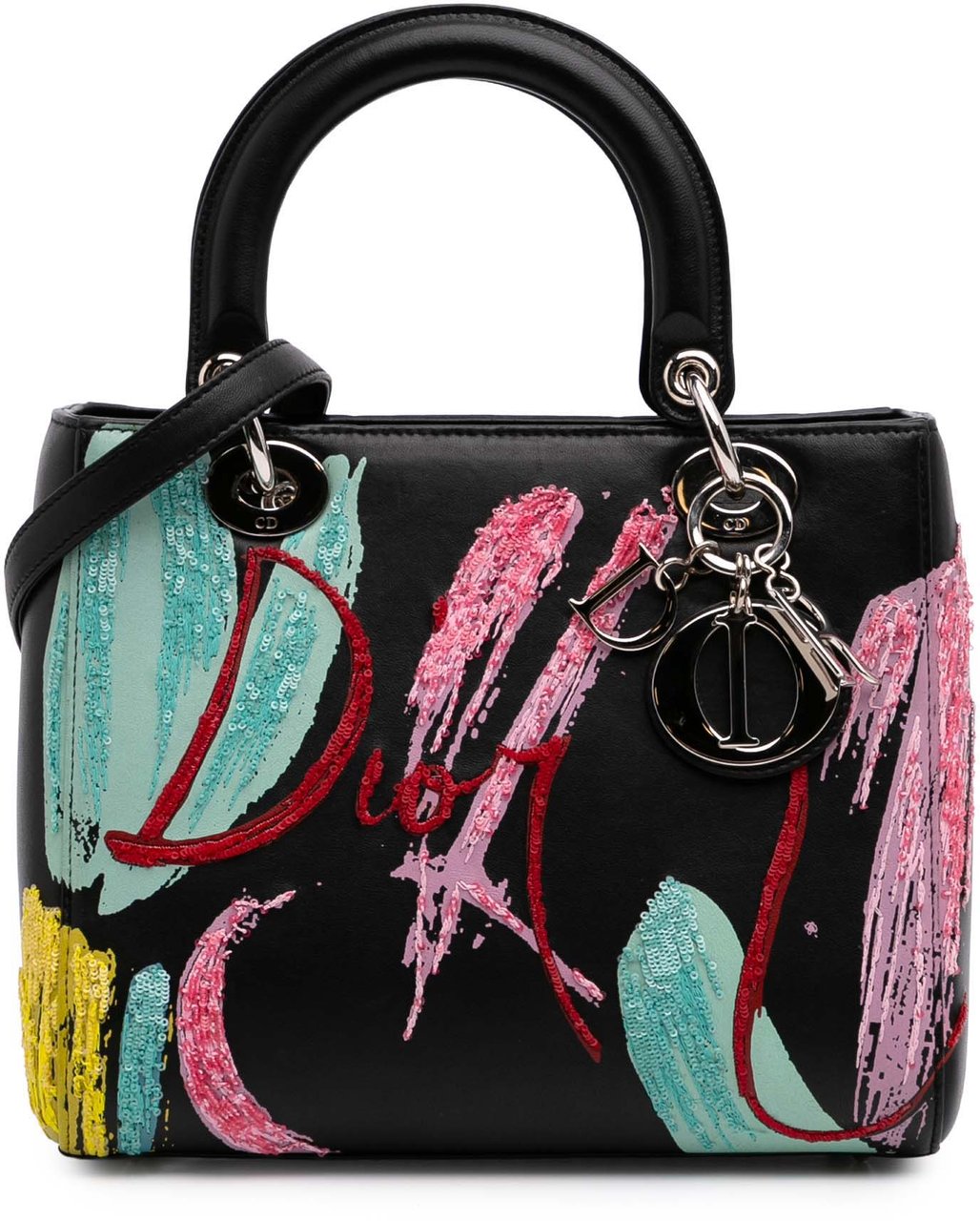 Dior Medium Calfskin Sequin Art Lady Dior Zwart