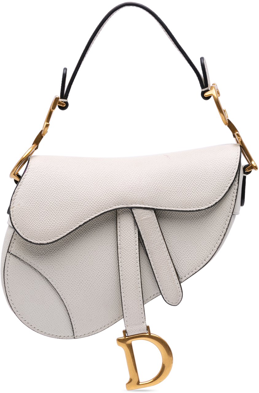 Dior Mini Grained Calfskin Saddle Bag Wit