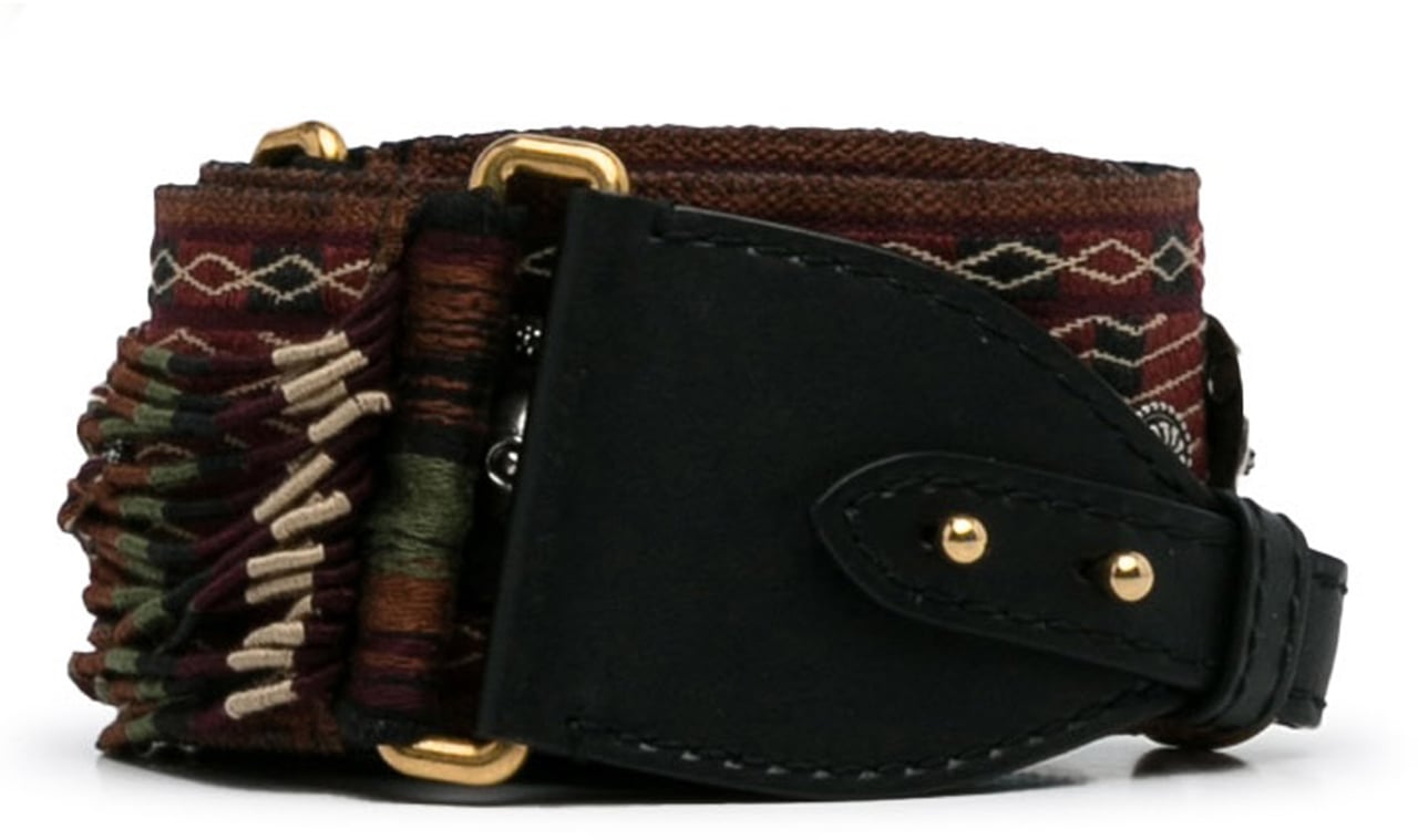 Dior Embroidered Canvas Bohemian Fringe Strap Bruin