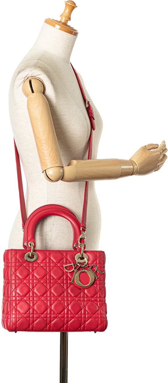 Dior Medium Lambskin Cannage Lady Dior Rood