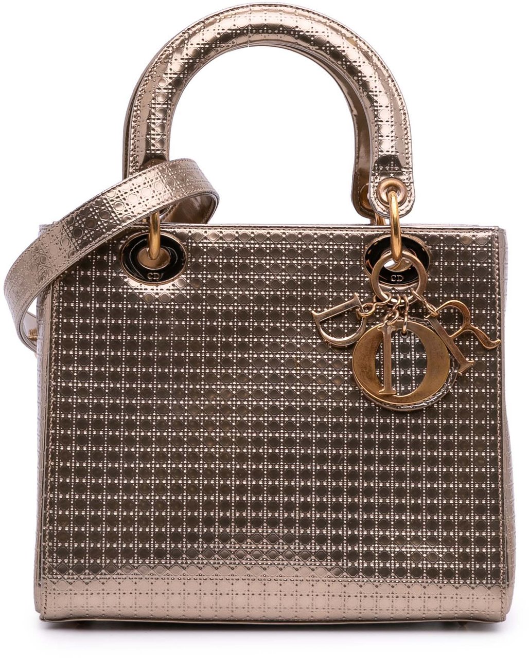 Dior Medium Metallic Patent Microcannage Lady Dior Goud