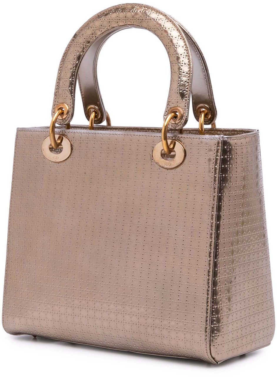 Dior Medium Metallic Patent Microcannage Lady Dior Goud