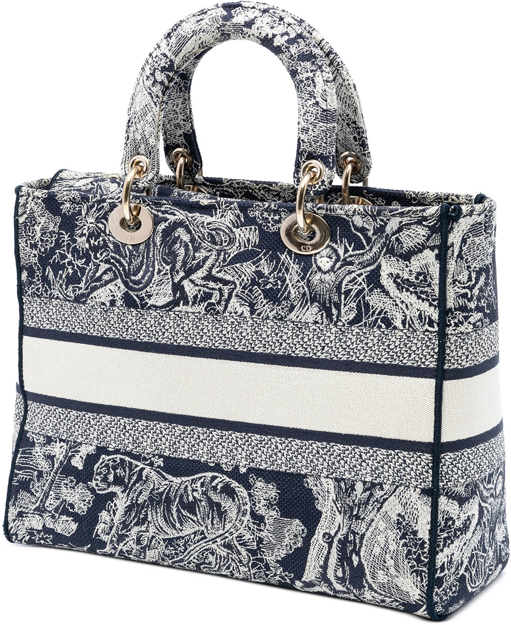Dior Large Embroidered Canvas Toile de Jouy Lady D Lite Blauw