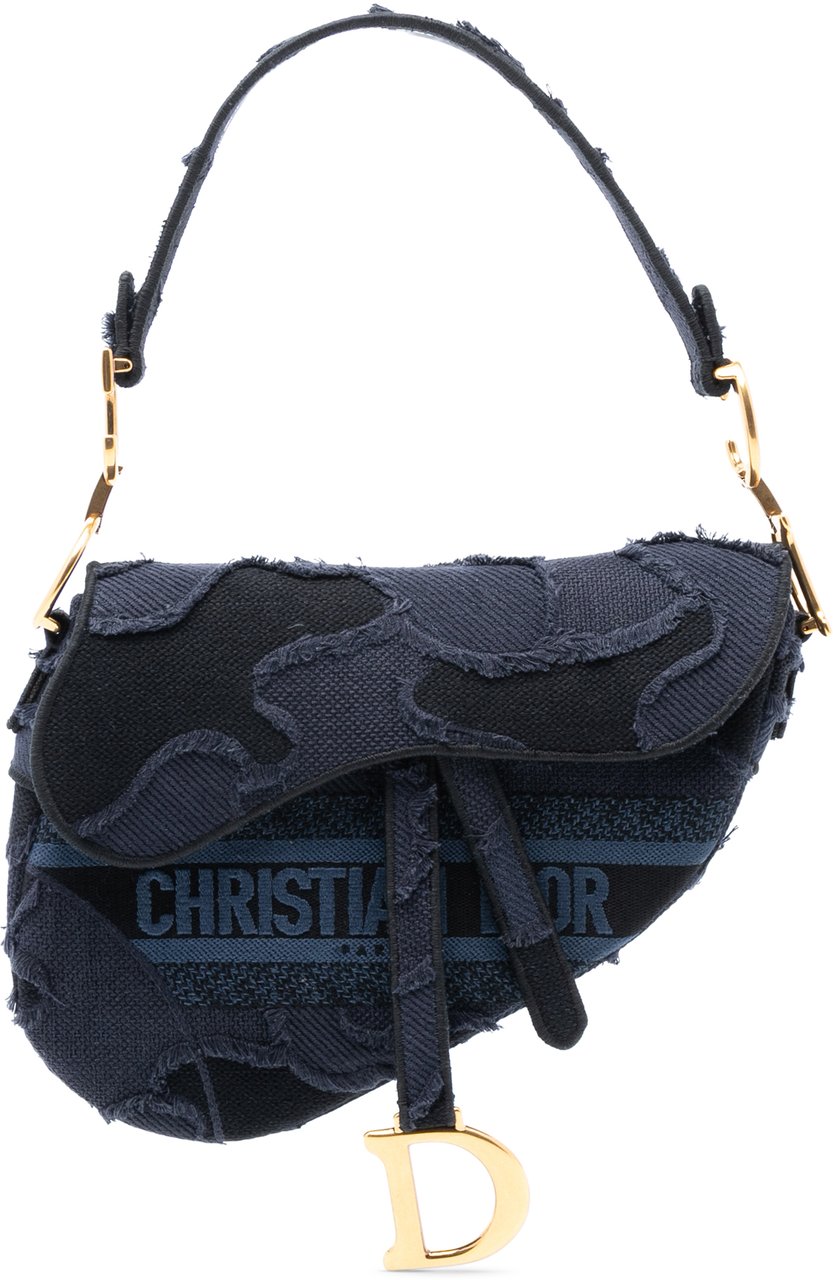 Dior Camouflage Embroidered Canvas Saddle Bag Blauw