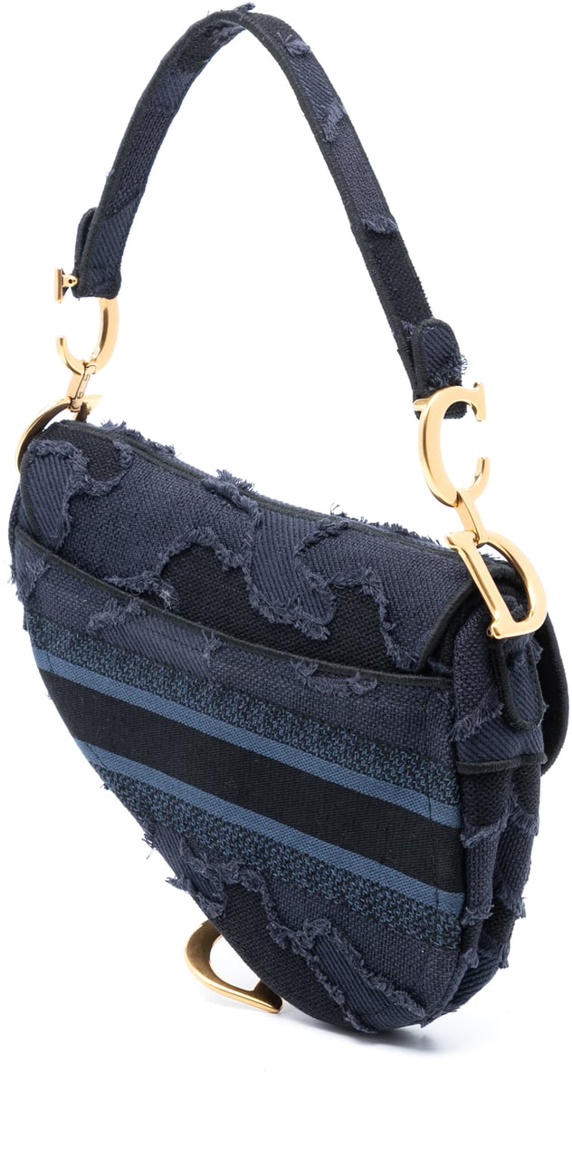 Dior Camouflage Embroidered Canvas Saddle Bag Blauw