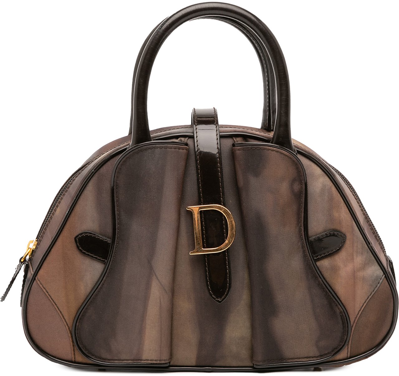 Dior Mini Printed Nylon Double Saddle Bowler Bag Bruin
