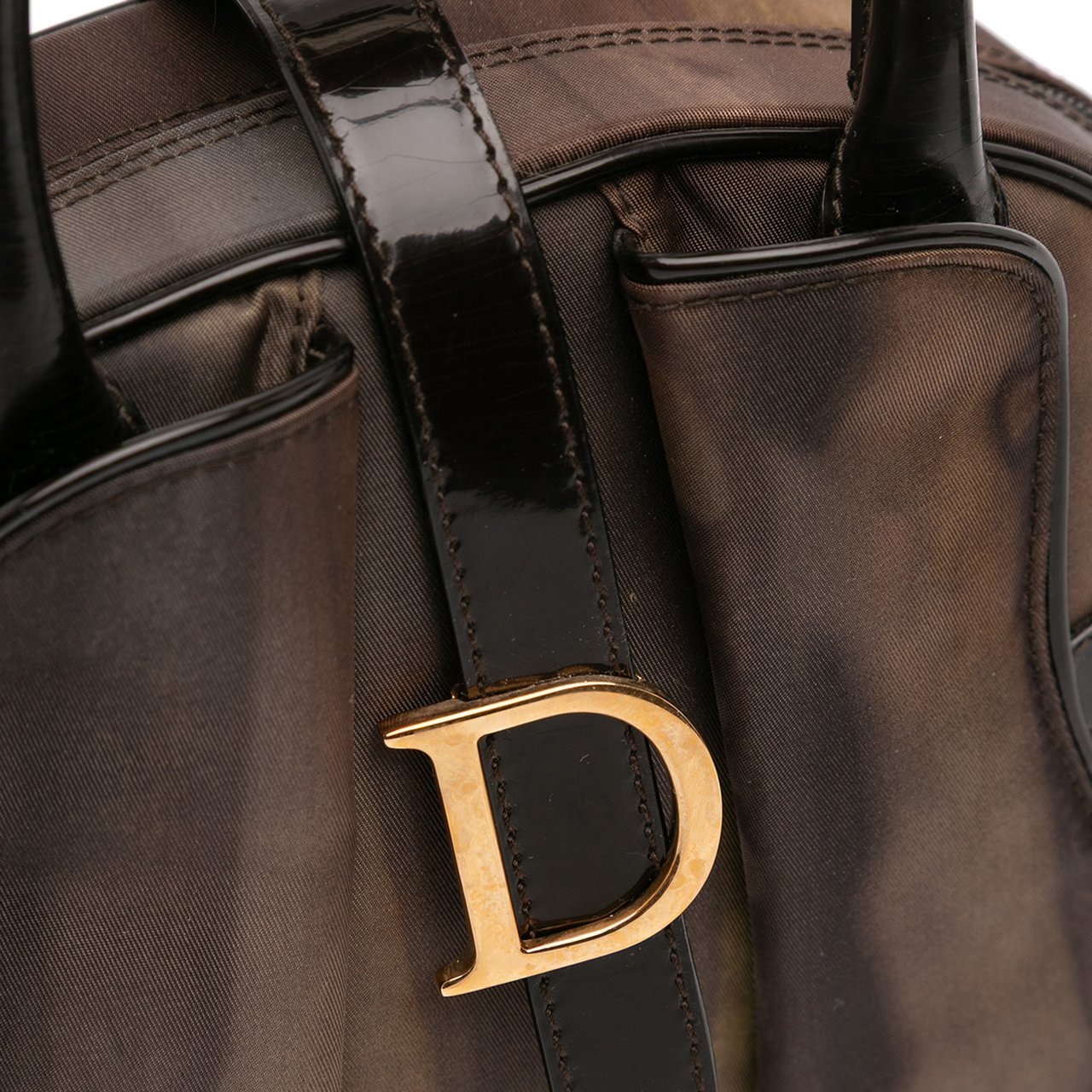 Dior Mini Printed Nylon Double Saddle Bowler Bag Bruin