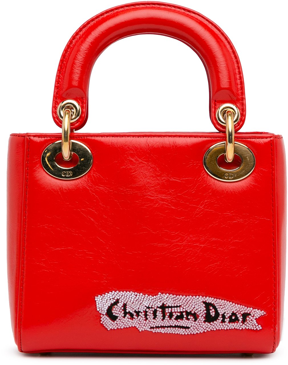Dior Mini Calfskin Sequin Embellished Lady Dior Rood