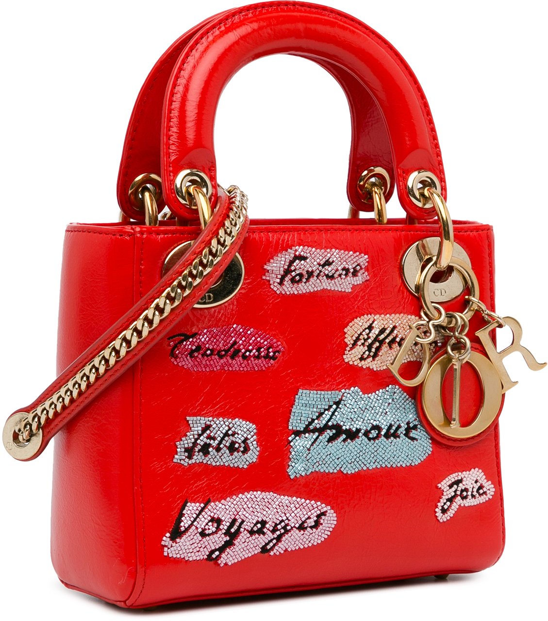 Dior Mini Calfskin Sequin Embellished Lady Dior Rood