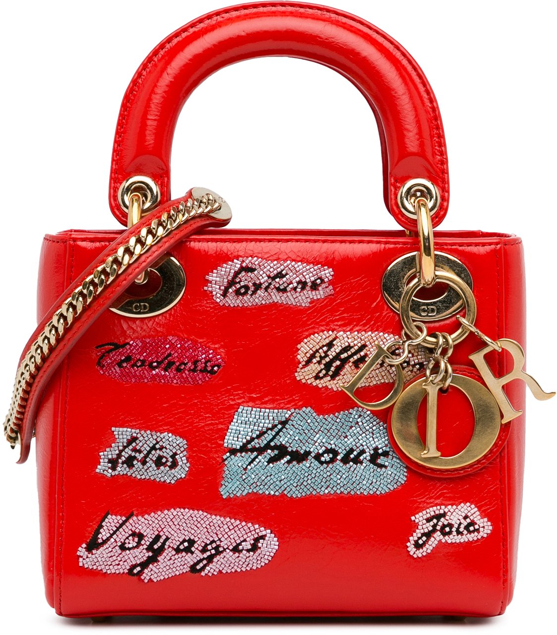 Dior Mini Calfskin Sequin Embellished Lady Dior Rood