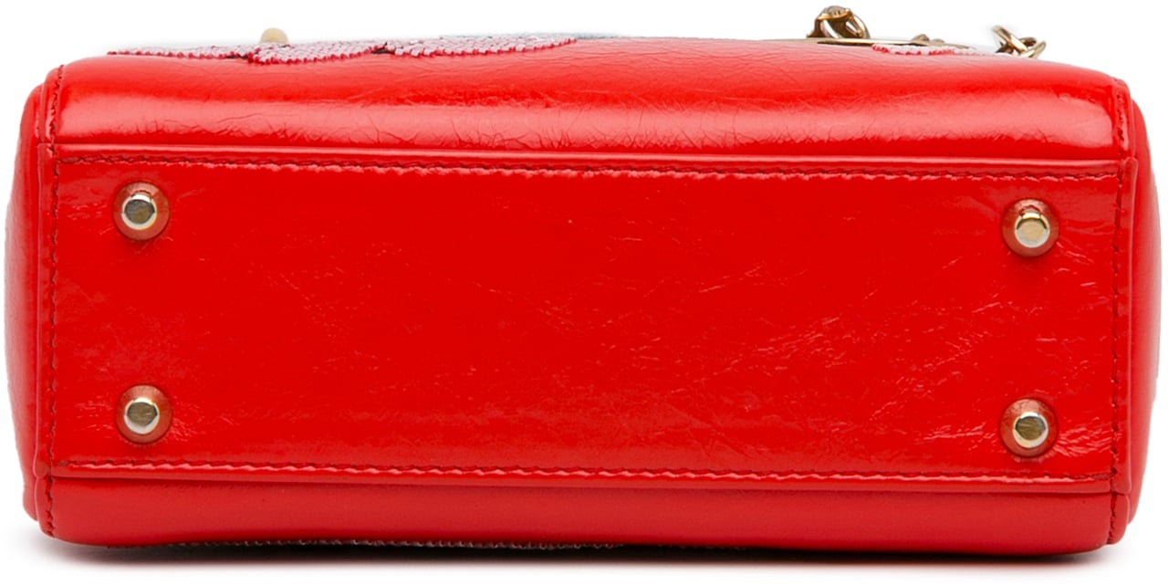 Dior Mini Calfskin Sequin Embellished Lady Dior Rood