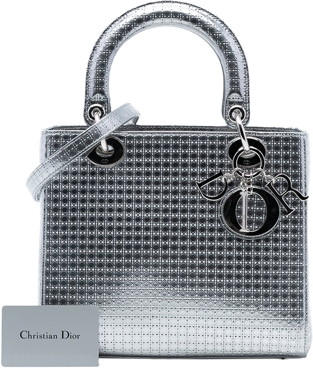 Dior Medium Metallic Patent Microcannage Lady Dior Zilver