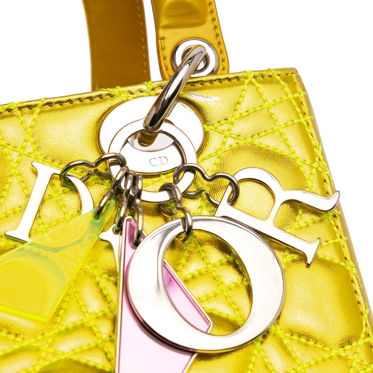 Dior Anselm Reyle Medium Metallic Lambskin Cannage Lady Dior Geel