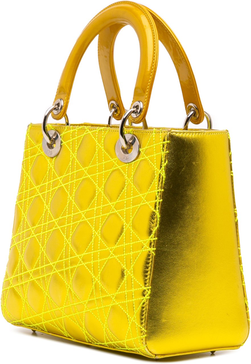 Dior Anselm Reyle Medium Metallic Lambskin Cannage Lady Dior Geel