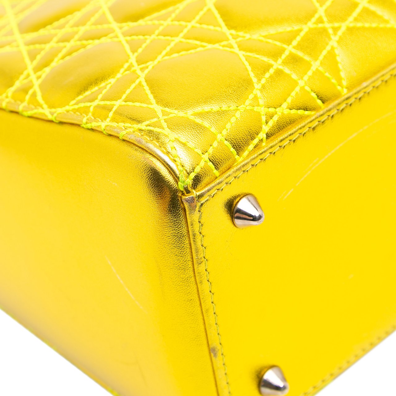 Dior Anselm Reyle Medium Metallic Lambskin Cannage Lady Dior Geel