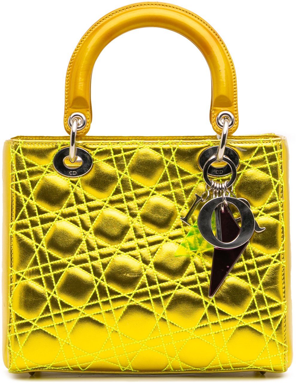 Dior Anselm Reyle Medium Metallic Lambskin Cannage Lady Dior Geel