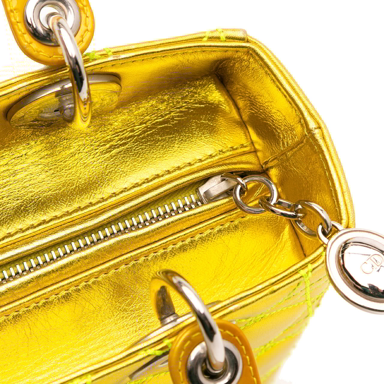 Dior Anselm Reyle Medium Metallic Lambskin Cannage Lady Dior Geel