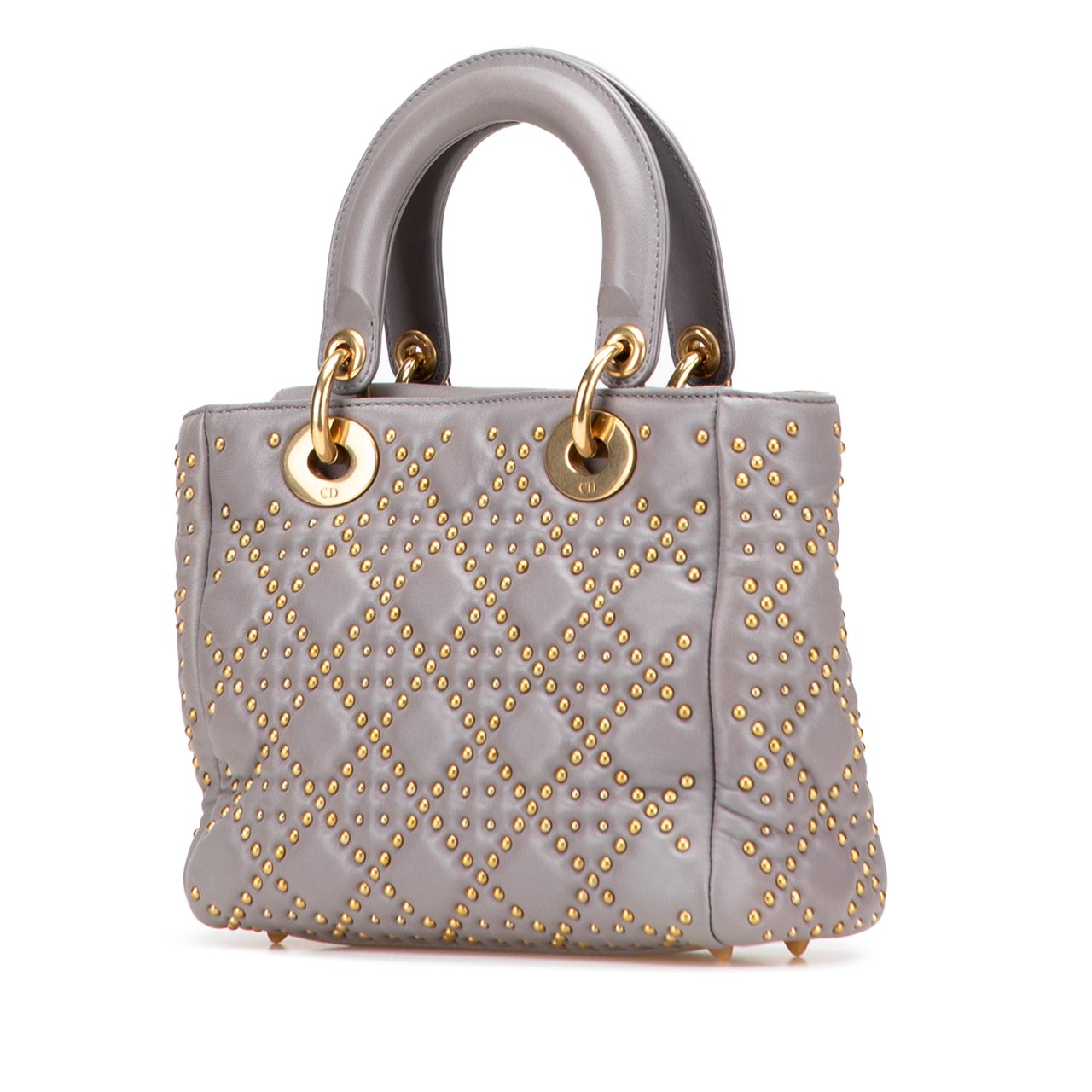 Dior Small Lambskin Cannage Studded Supple Lady Dior Grijs