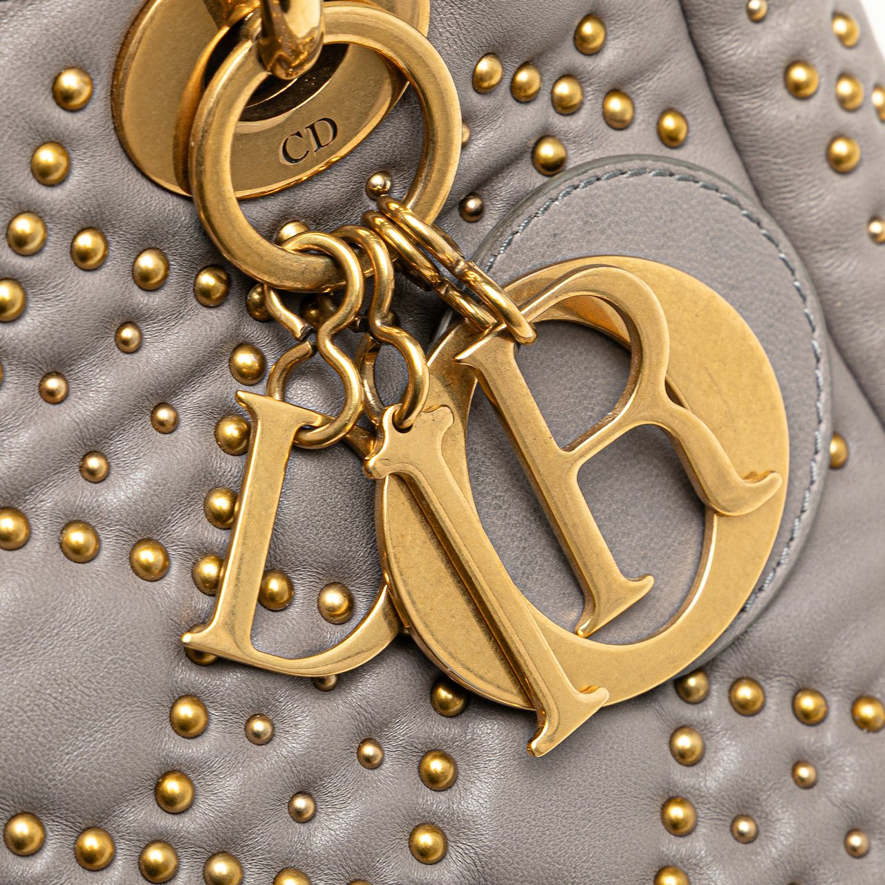 Dior Small Lambskin Cannage Studded Supple Lady Dior Grijs