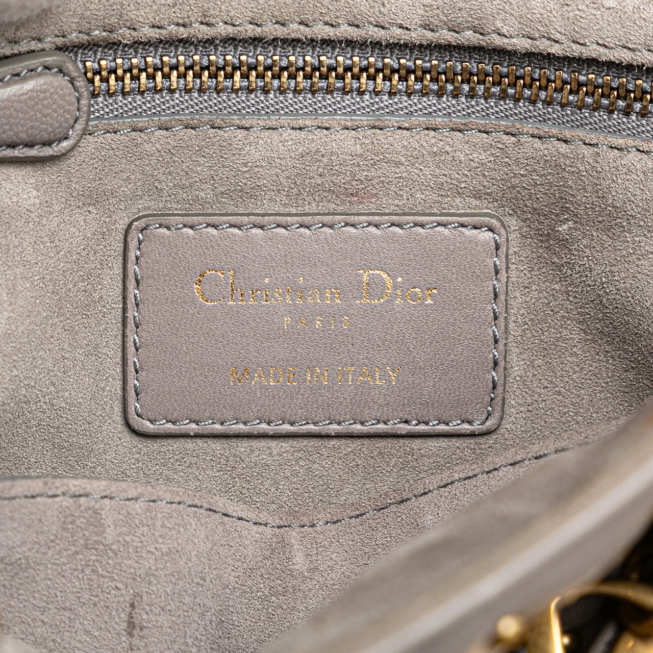Dior Small Lambskin Cannage Studded Supple Lady Dior Grijs