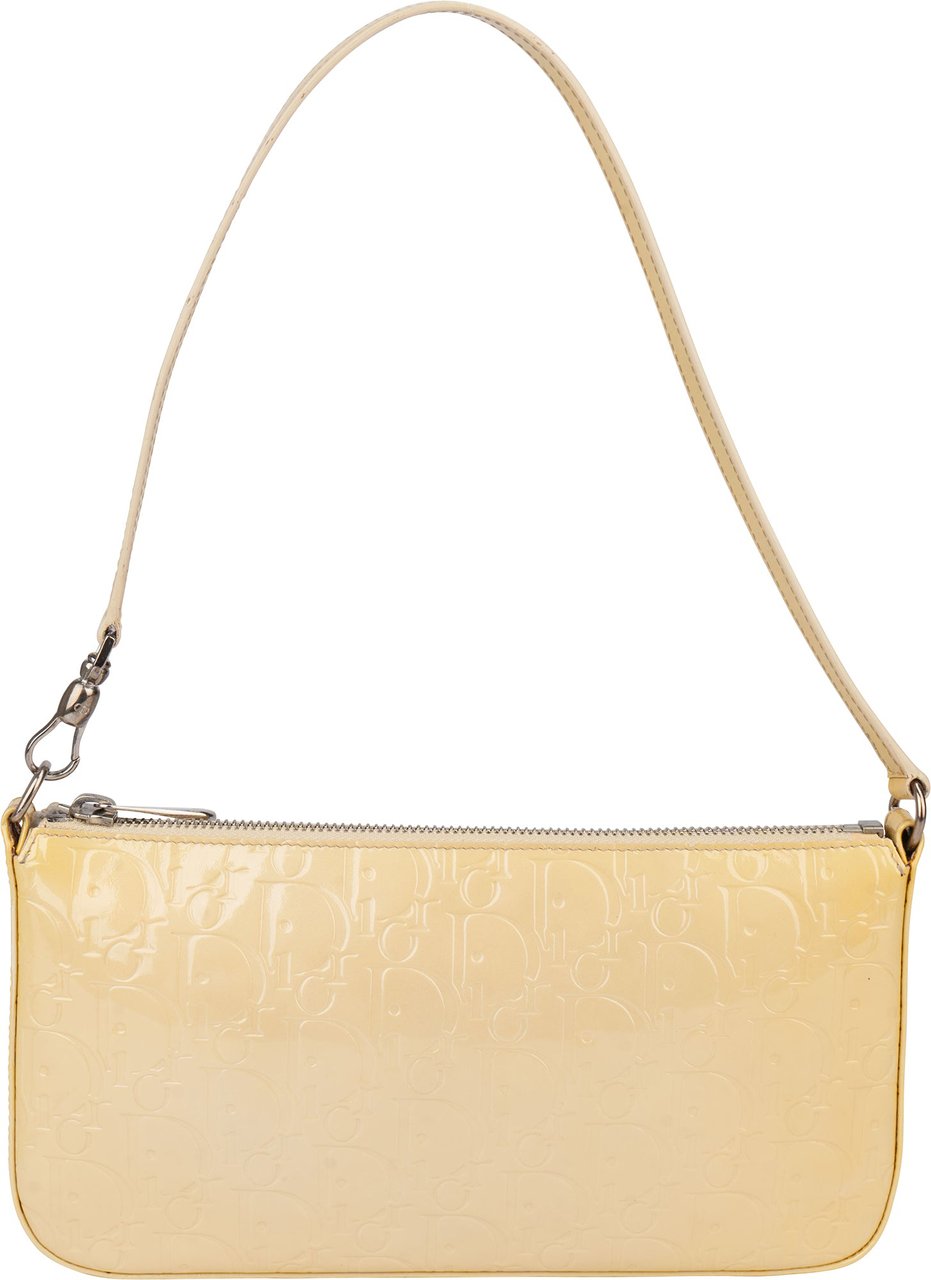 Dior Christian Dior Trotter Patent Monogram Shoulder Bag Geel