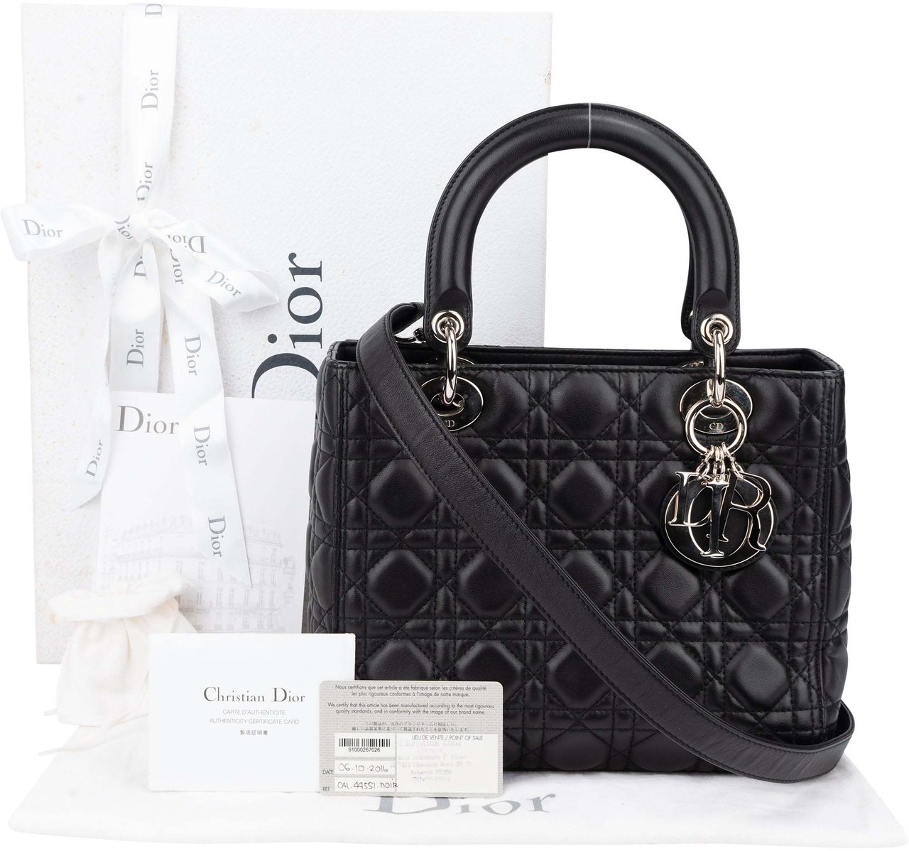 Dior Christian Dior Black Quilted Leather Lady Dior Handbag Zwart