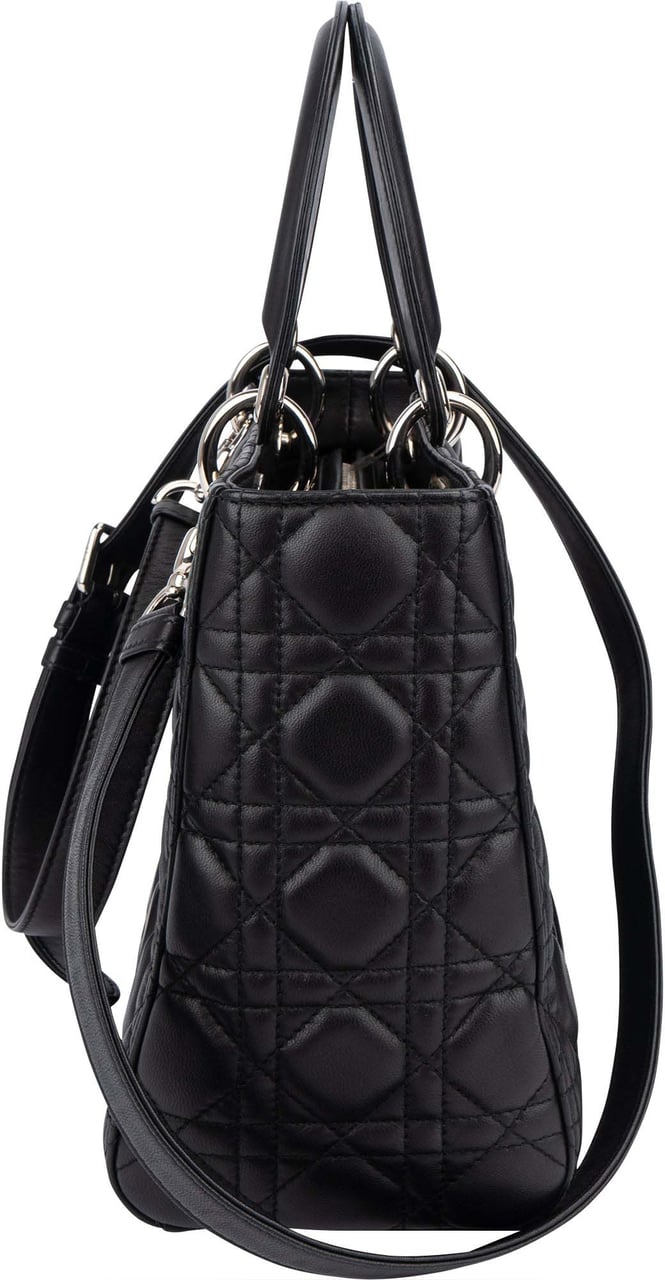 Dior Christian Dior Black Quilted Leather Lady Dior Handbag Zwart