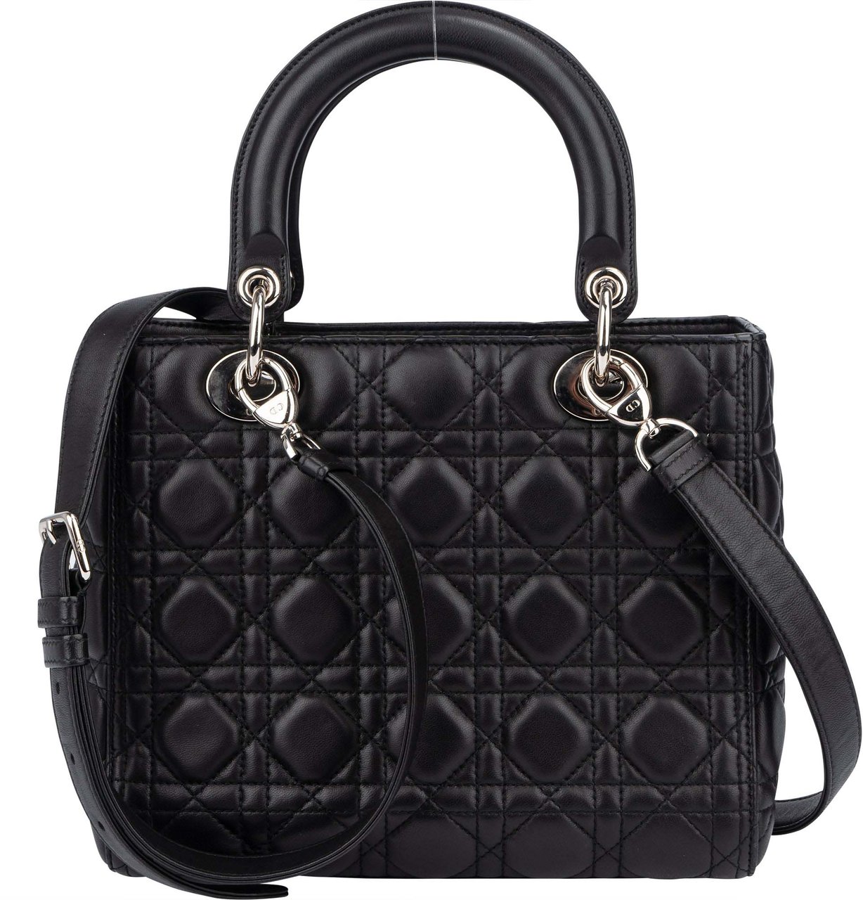 Dior Christian Dior Black Quilted Leather Lady Dior Handbag Zwart