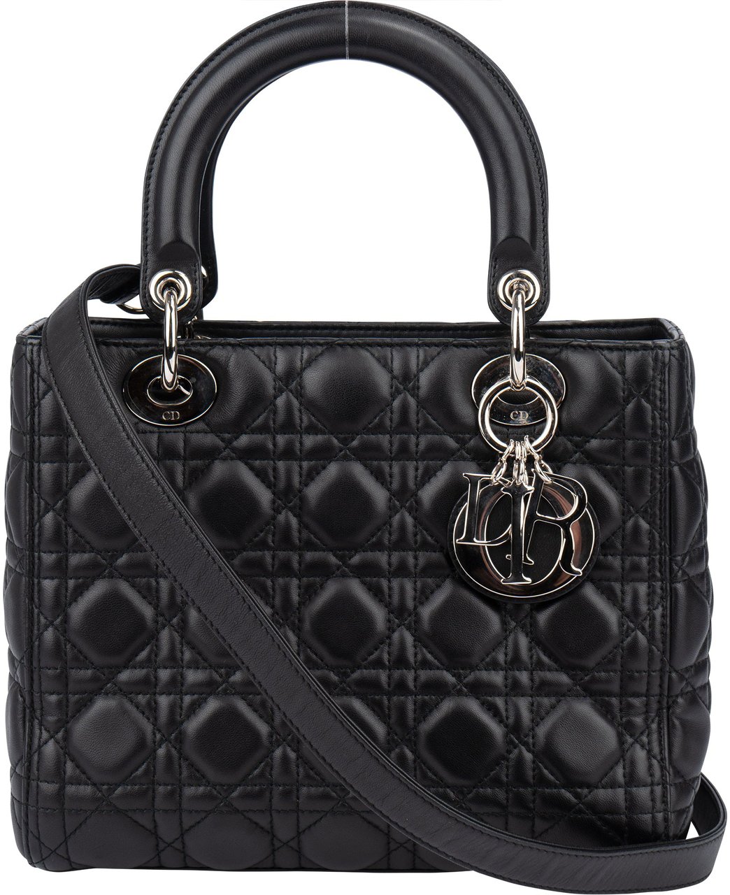 Dior Christian Dior Black Quilted Leather Lady Dior Handbag Zwart
