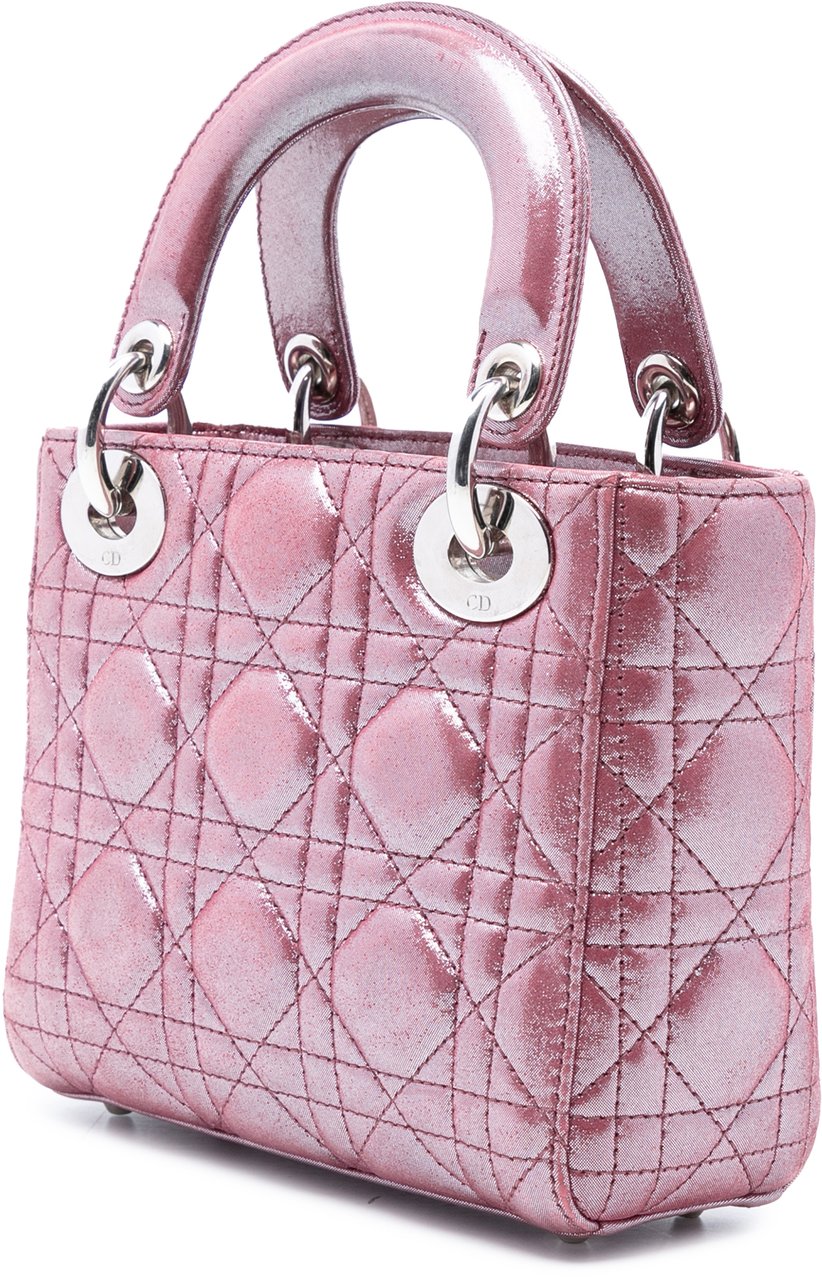 Dior Mini Iridescent Lambskin Cannage Lady Dior Roze