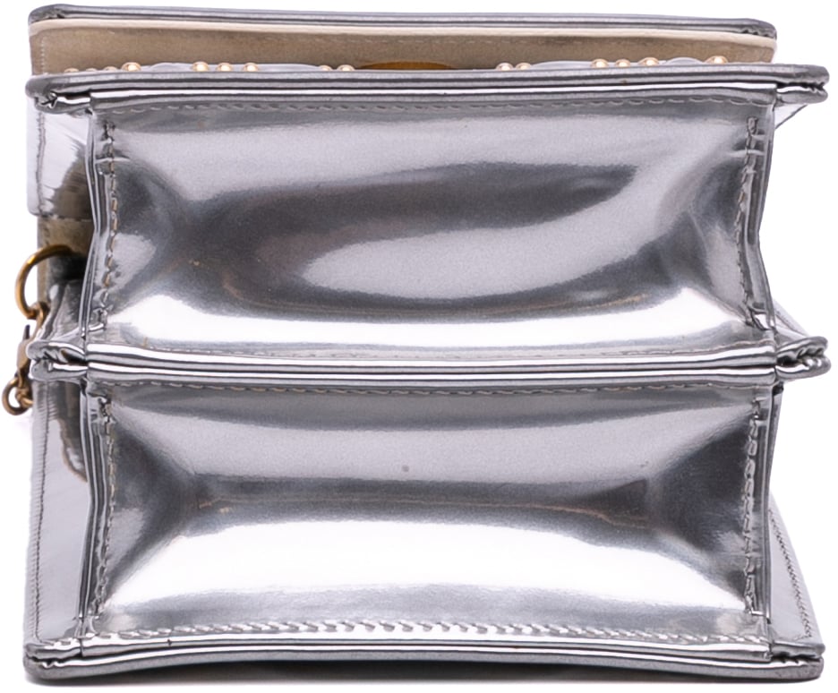 Dior Metallic Studded Calfskin Vertical Diorama Zilver