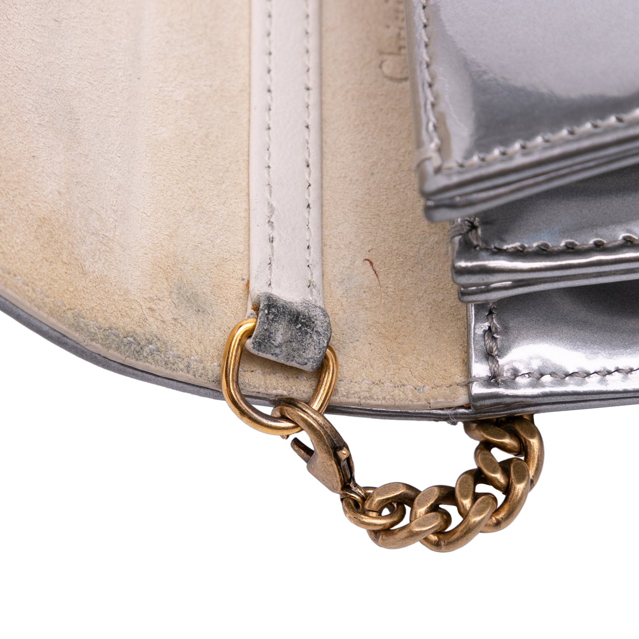 Dior Metallic Studded Calfskin Vertical Diorama Zilver