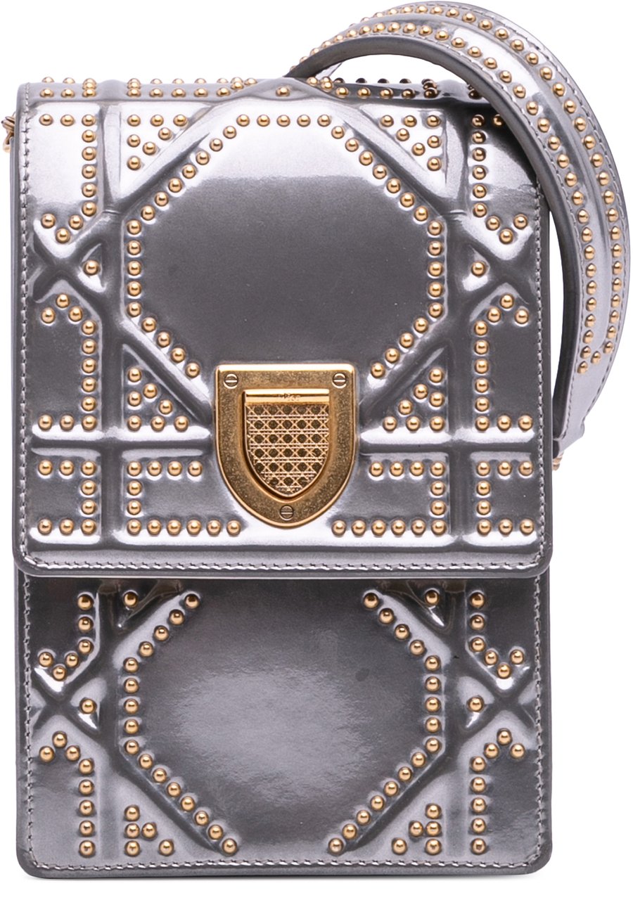 Dior Metallic Studded Calfskin Vertical Diorama Zilver