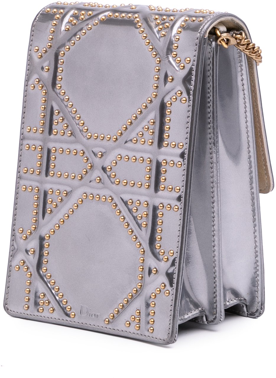Dior Metallic Studded Calfskin Vertical Diorama Zilver