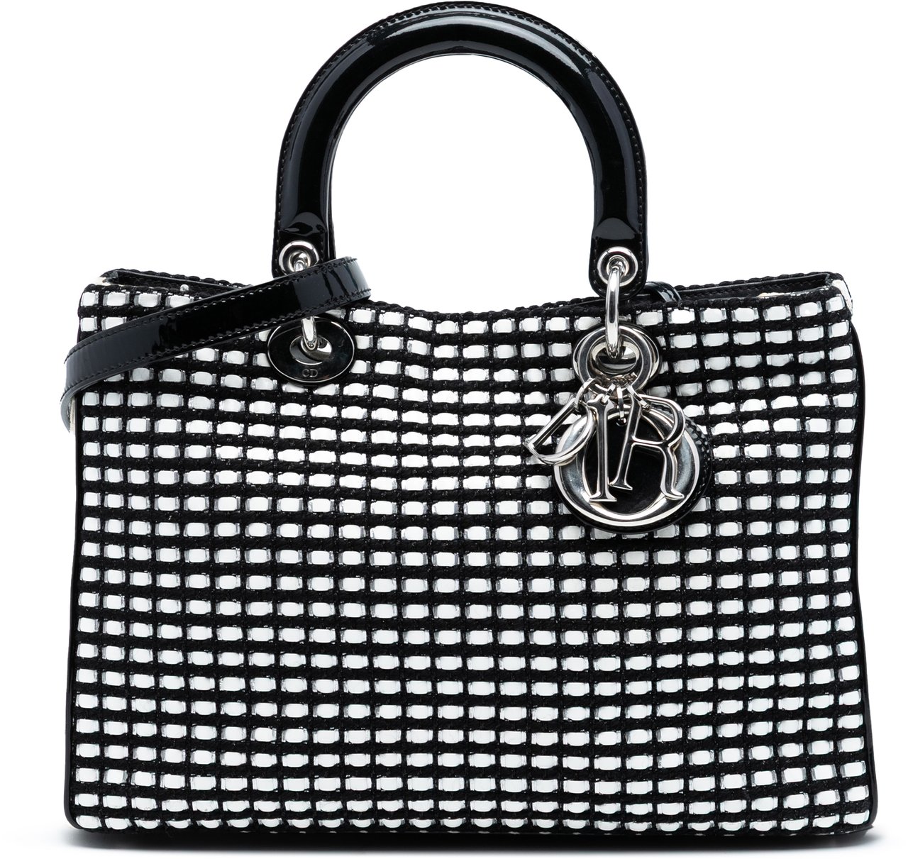 Dior Medium Patent and Tweed Diorissimo Satchel Zwart