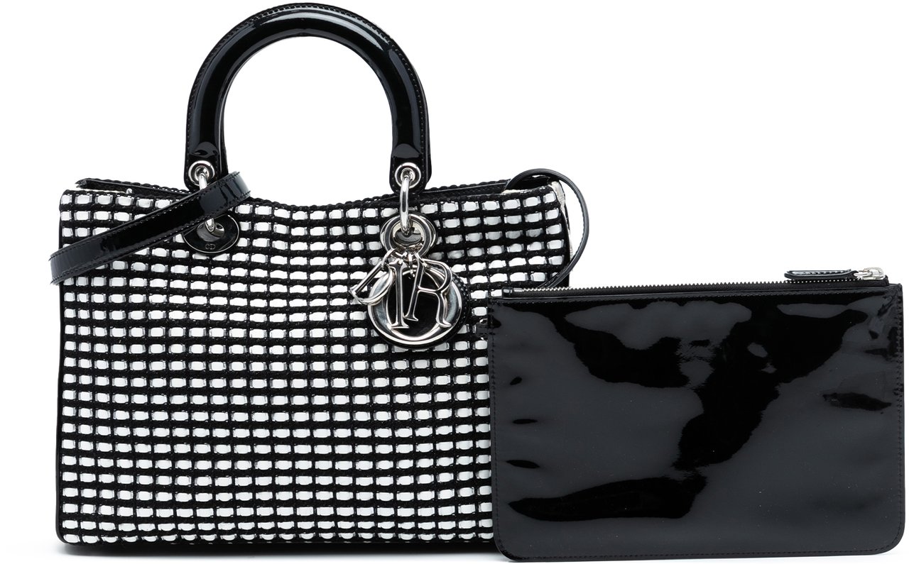 Dior Medium Patent and Tweed Diorissimo Satchel Zwart