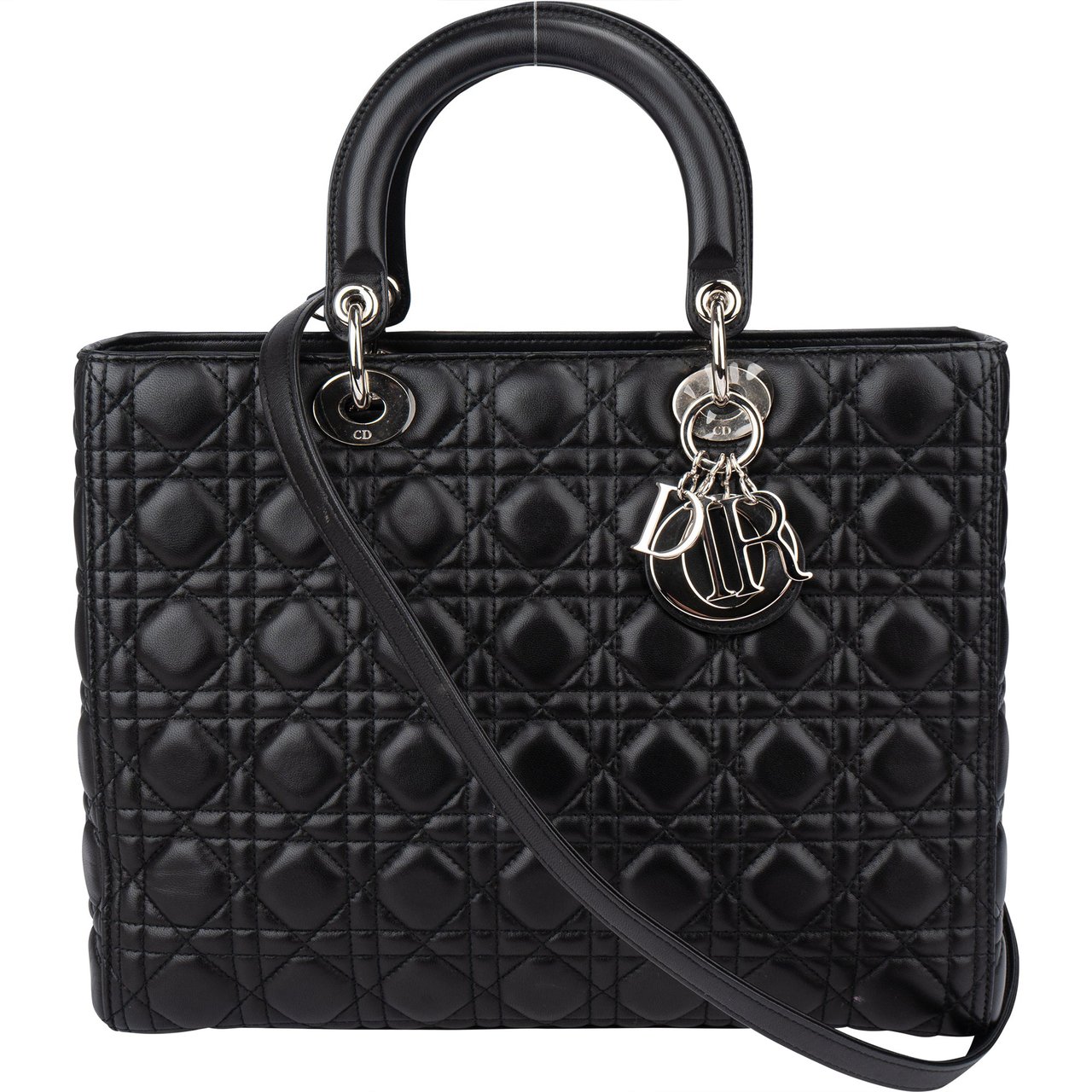 Dior Christian Dior Quilted Leather Lady Dior Handbag Zwart