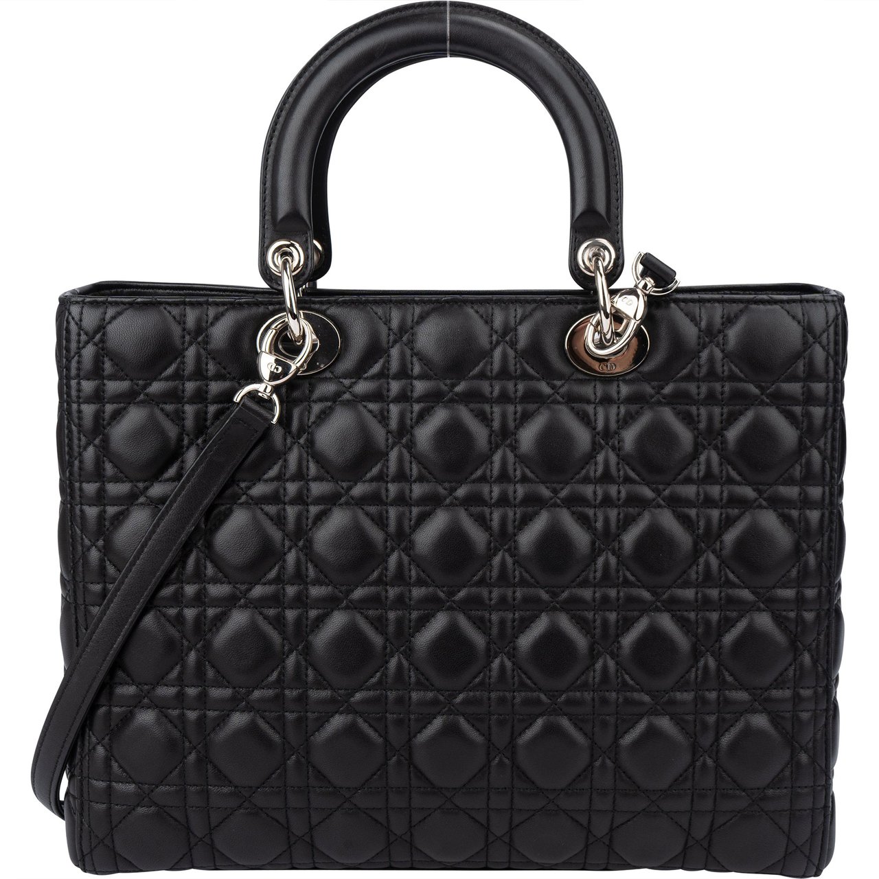 Dior Christian Dior Quilted Leather Lady Dior Handbag Zwart