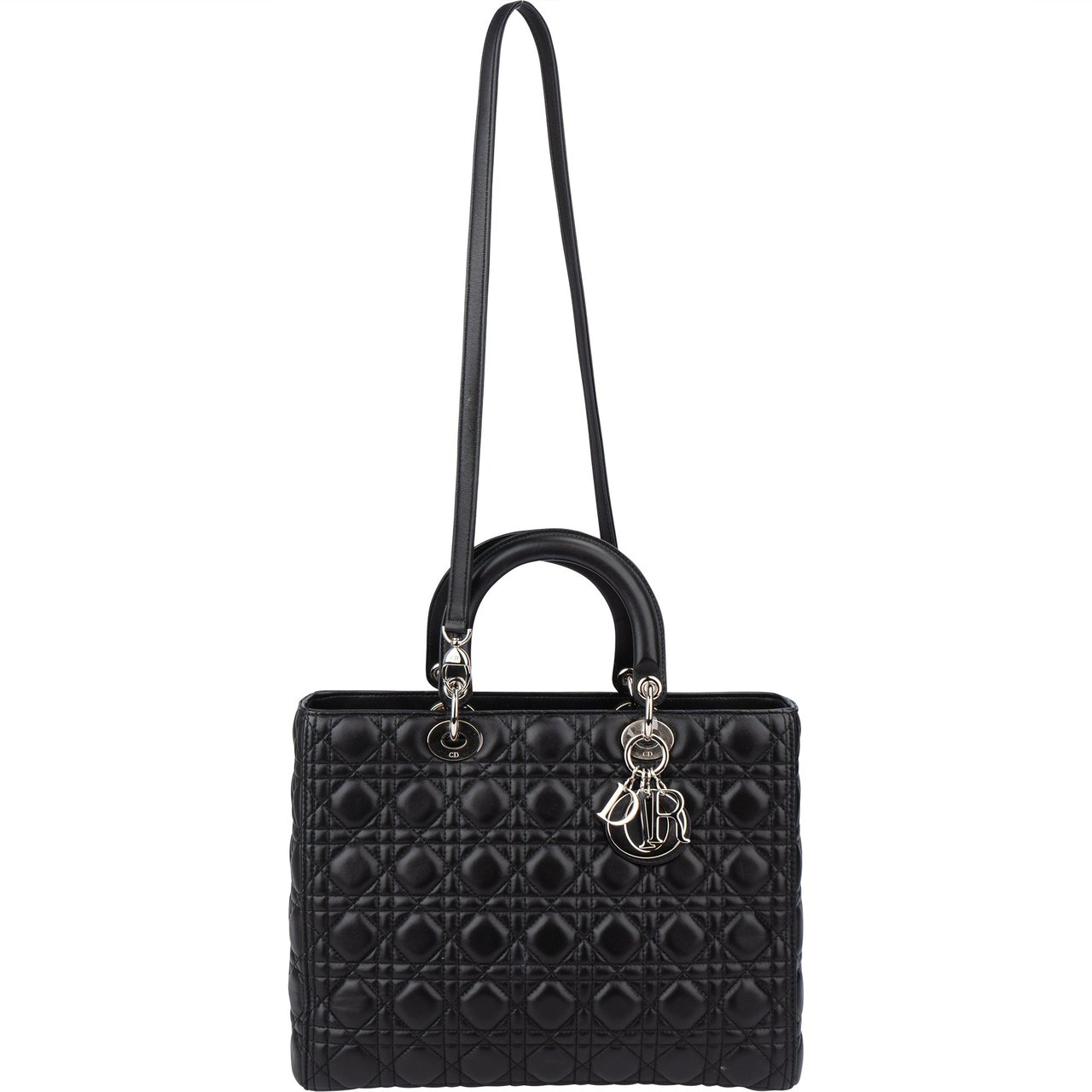 Dior Christian Dior Quilted Leather Lady Dior Handbag Zwart