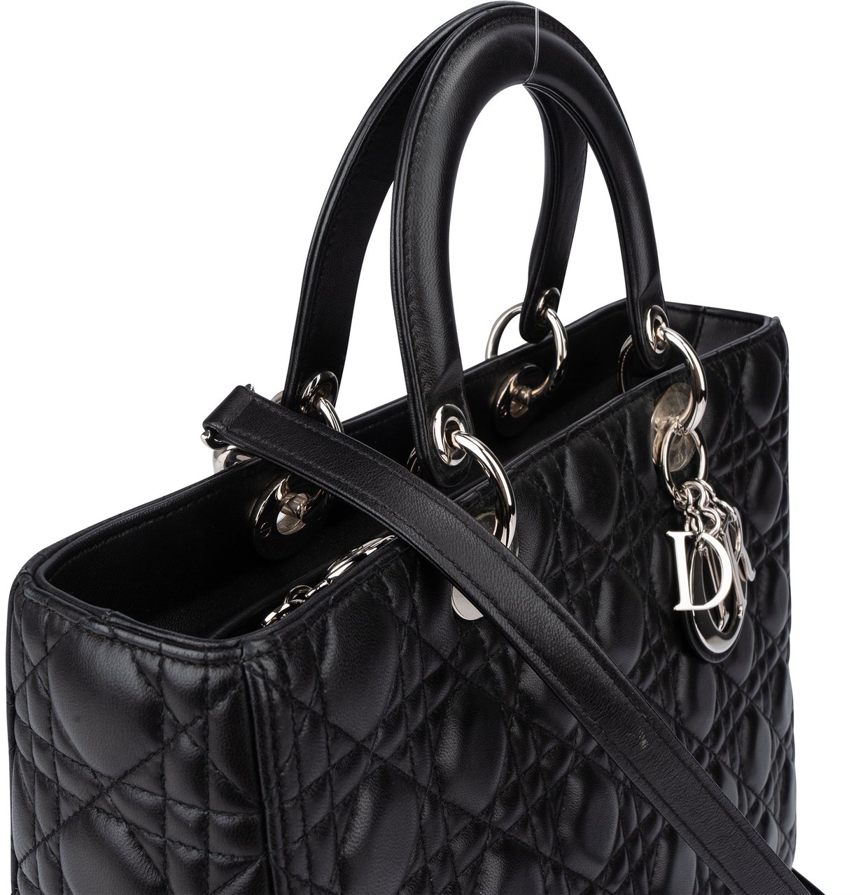Dior Christian Dior Quilted Leather Lady Dior Handbag Zwart
