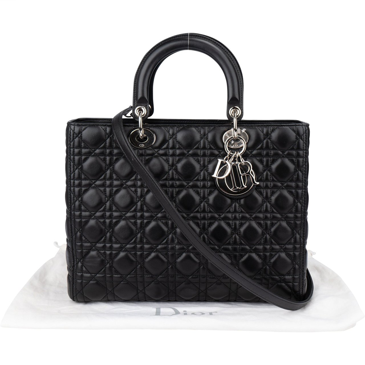Dior Christian Dior Quilted Leather Lady Dior Handbag Zwart