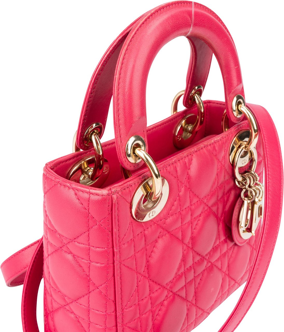 Dior Christian Dior Quilted Leather Mini Lady Dior Handbag Roze