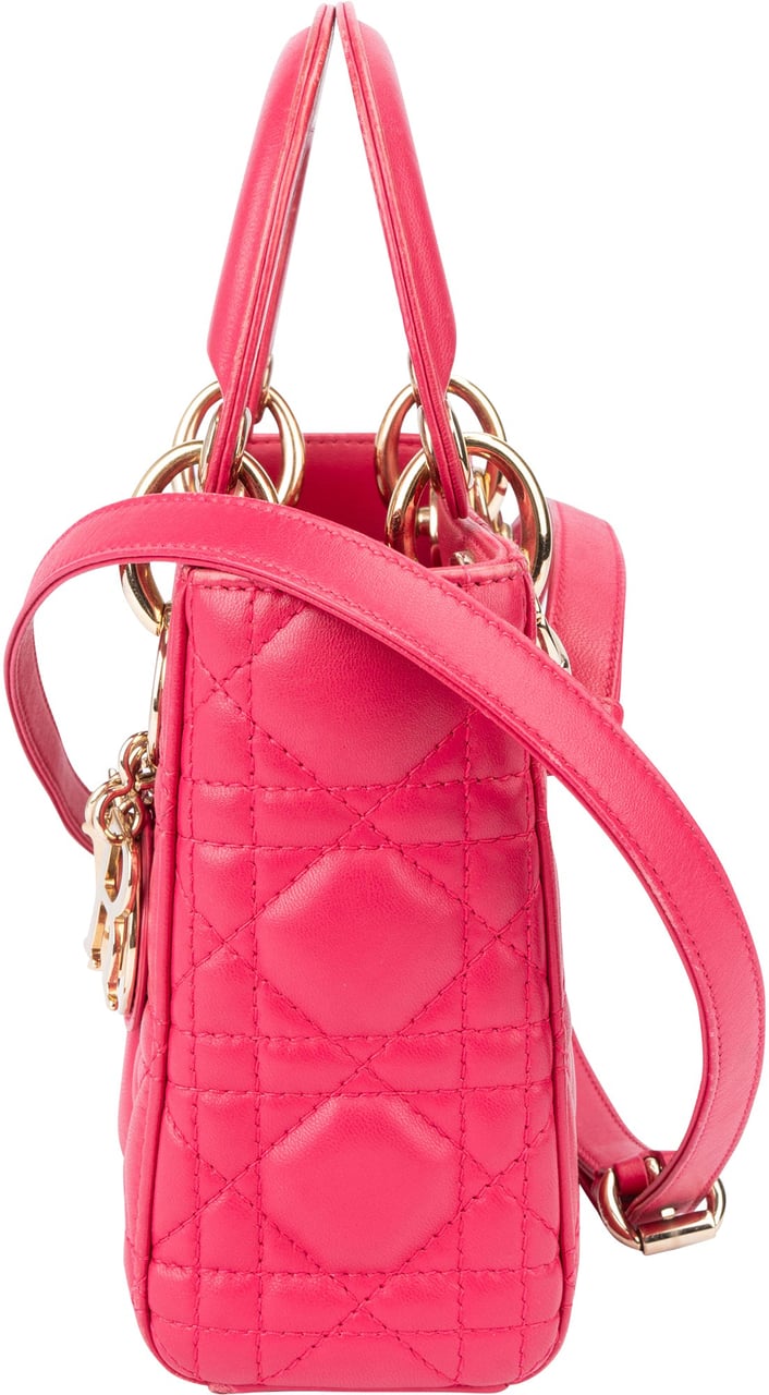 Dior Christian Dior Quilted Leather Mini Lady Dior Handbag Roze