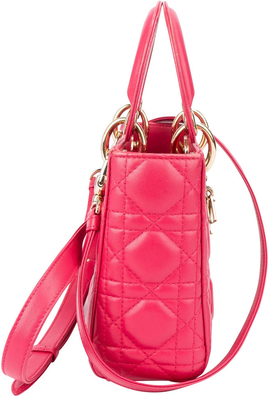 Dior Christian Dior Quilted Leather Mini Lady Dior Handbag Roze