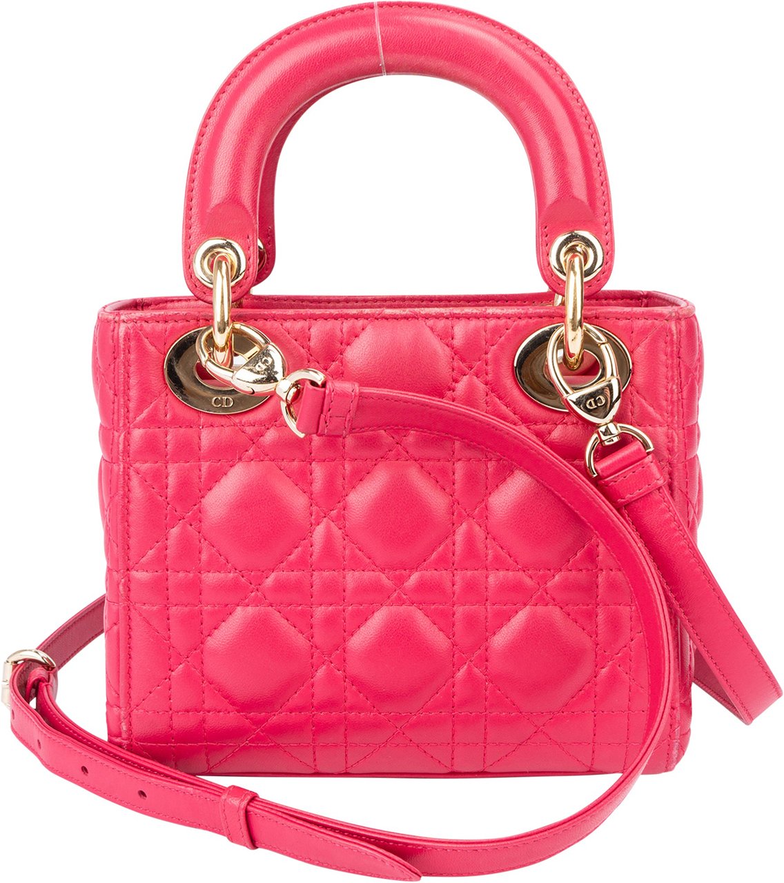 Dior Christian Dior Quilted Leather Mini Lady Dior Handbag Roze