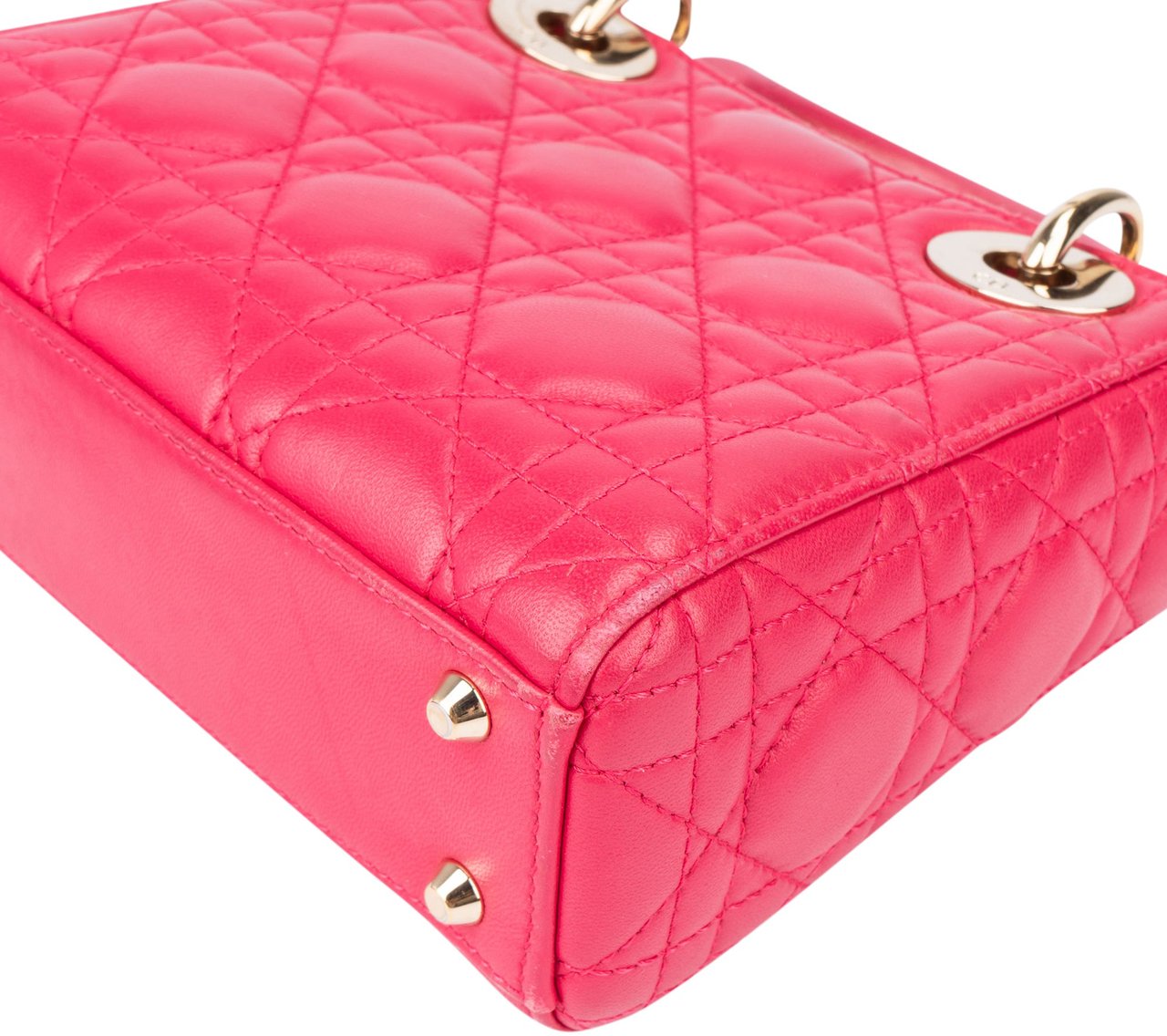 Dior Christian Dior Quilted Leather Mini Lady Dior Handbag Roze