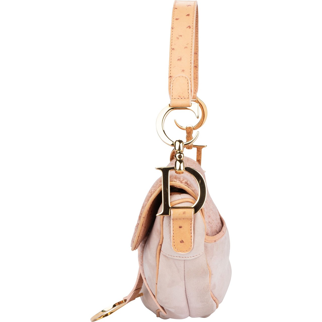 Dior Christian Dior Pink Shearling Ostrich Saddle Handbag Divers