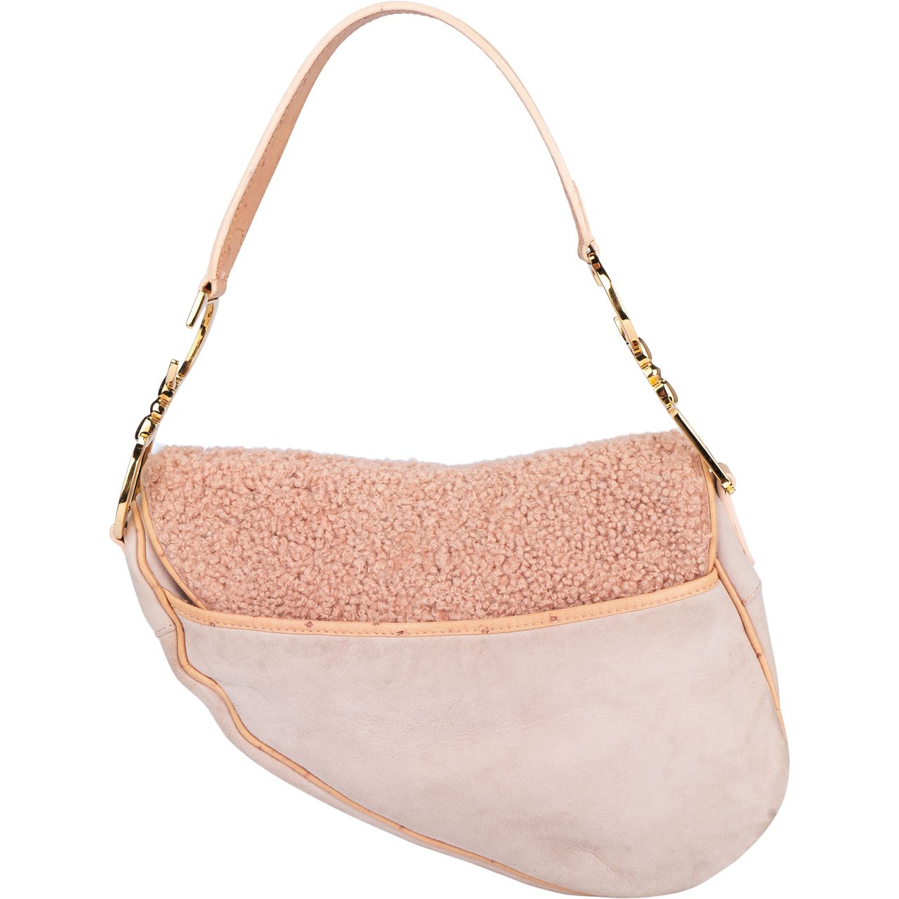Dior Christian Dior Pink Shearling Ostrich Saddle Handbag Divers