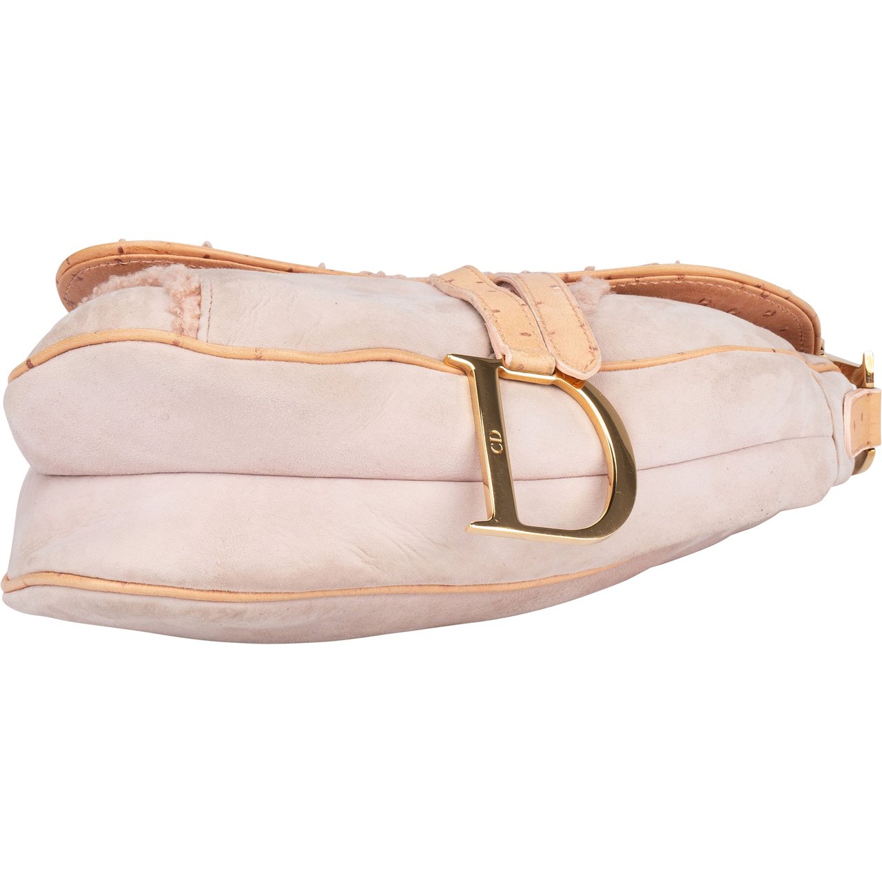 Dior Christian Dior Pink Shearling Ostrich Saddle Handbag Divers